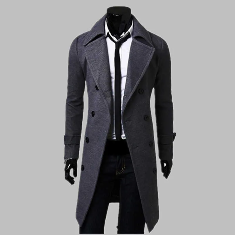 Fashion Trench Coat Men Long Coat Winter Berömd Märke Mens Overcoat Dubbelbröst Slim Fit Men Trench Coat Plus Size 211011