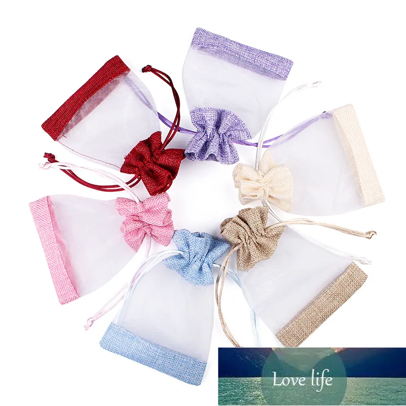 50Pc New Linen Bag Organza Sachet Stitching Drawstring Jewelry Packaging Pouch Wedding Party Gift Pouches Can Printing LOGO