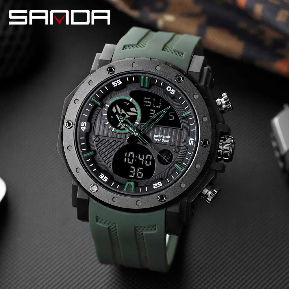 Sanda Men Watches Military Sport Watches Waterproof Digital Watch Male Clock Men Watch Relogio Masculino Erkek Kol Saati 6012 Q0524