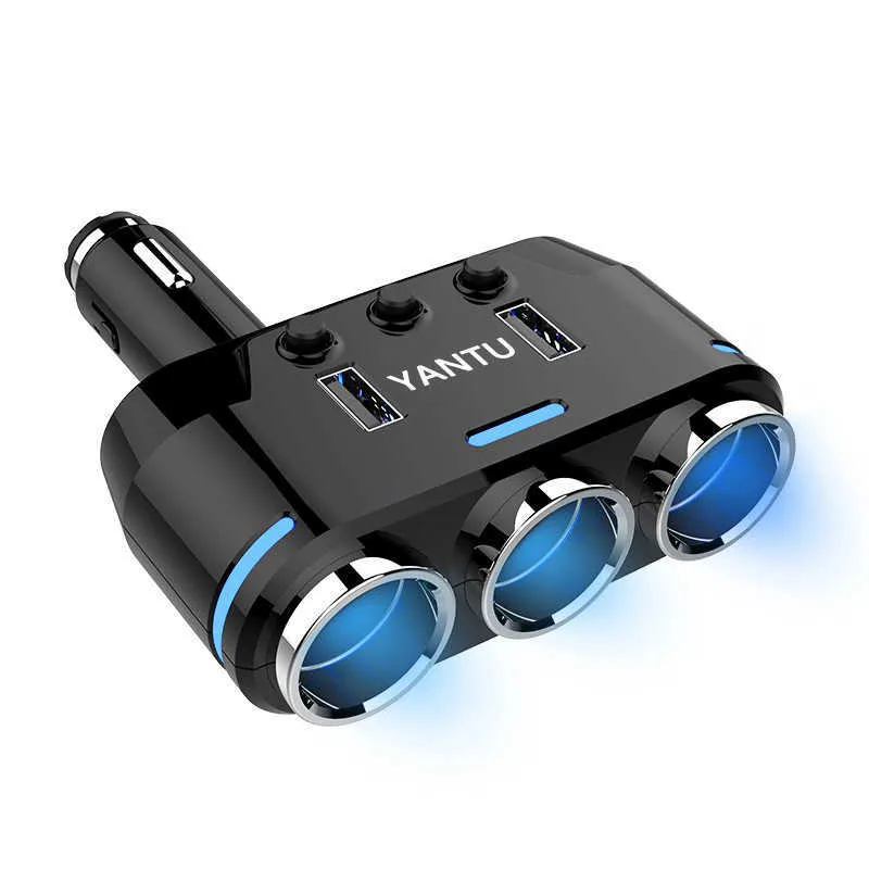 Auto Sigarettenaansteker Power Socket Splitter Adapter Auto-Styling DC 12 Volt 3.1A 120 W Dual USB-oplader blauw