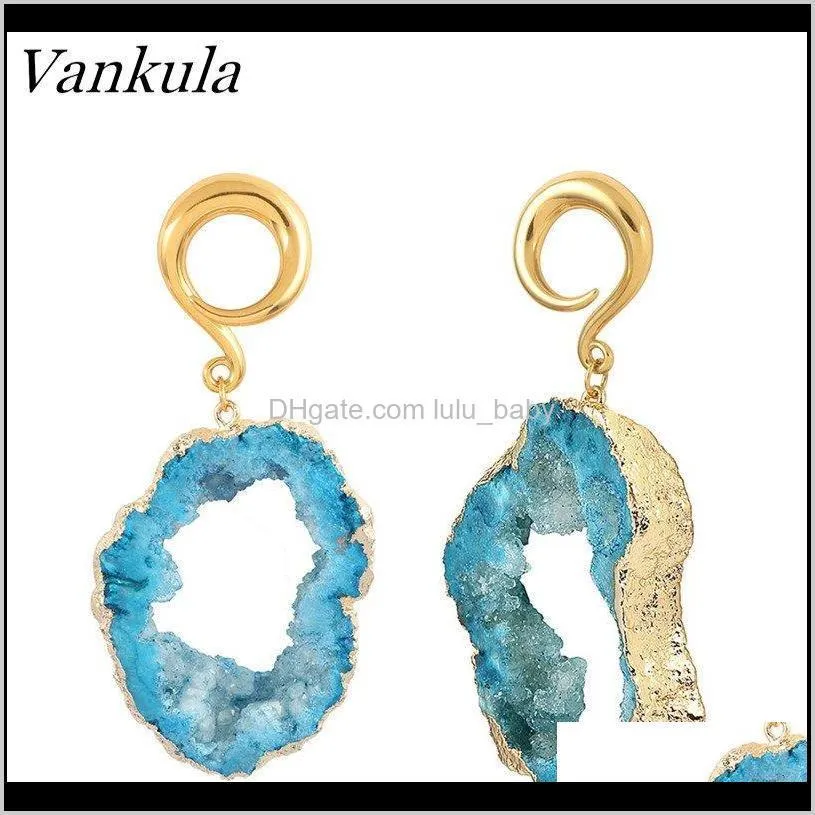 vankula 316l stainless steel ear piercing weights body jewelry ear stretching gauges blue colored crystal tunnel hangers 43sp#