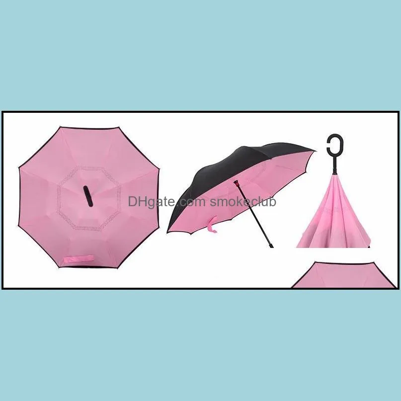 2017 Creative Inverted Umbrellas Double Layer With C Handle Inside Out Reverse Windproof Umbrella 34 colors