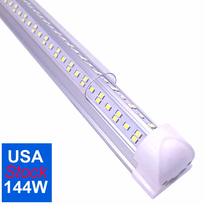 T8 led buis licht geïntegreerde V vorm 6 rij 144W, 14400LM, 240W equivalent, duidelijke cover shop verlichting, super helder wit 6500K, AC85-277V, koeler deurverlichting pakket van 25