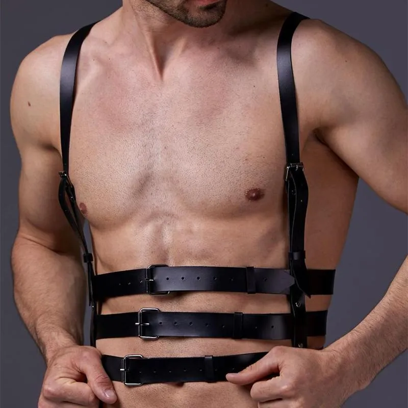 Bras Sets Leather Harness Shoulder Slim Belt For Men Sexy Fetish Chest Bdsm Bondage Adjustable Muscle O-Ring Buckles Goth Punk Sus287N