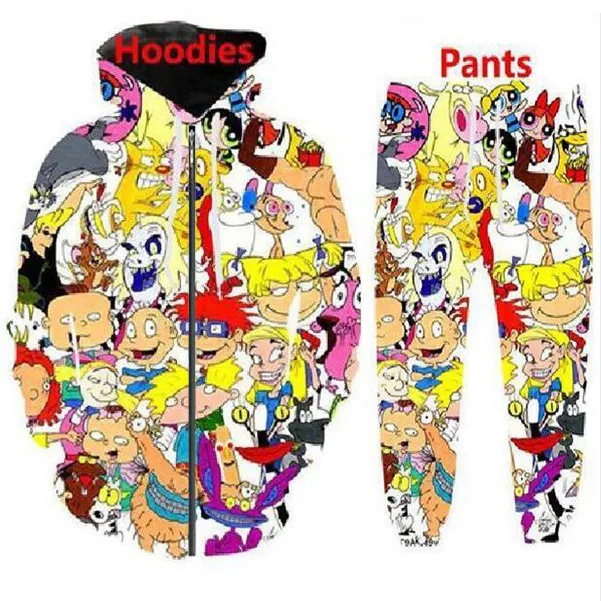 New Fashion Mens/Womens Cartoon Characters 90s Funny 3D Print Hoodie+Pants JY07