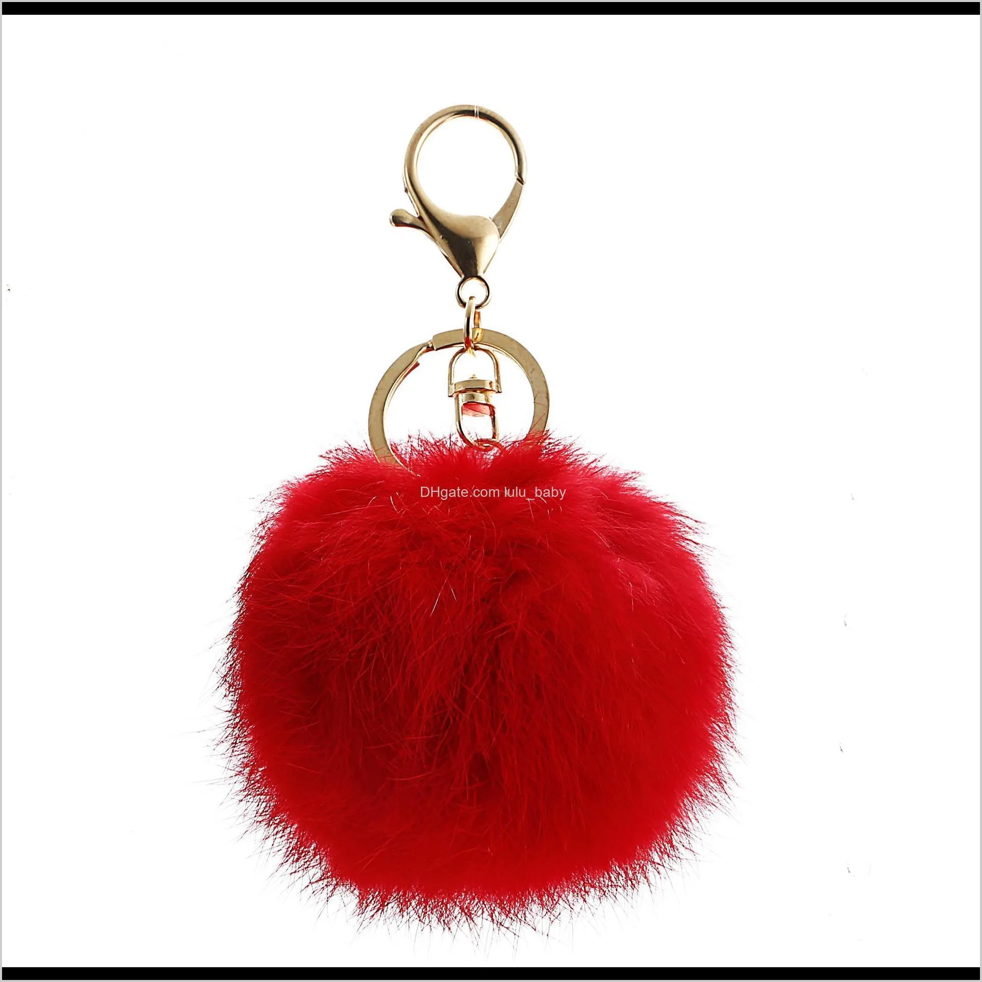 luxury genuine 8cm rabbit fur pom poms ball keychain gold metal key holders for purse bag car keyring