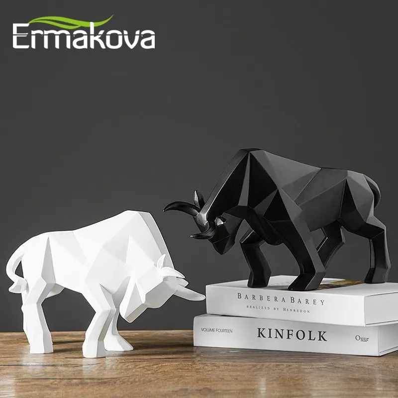 Ermakova Résine Bull Statue Bison Sculpture Décoration Abstrait Animal Figurine Chambre Bureau Décoration Cadeau 210607