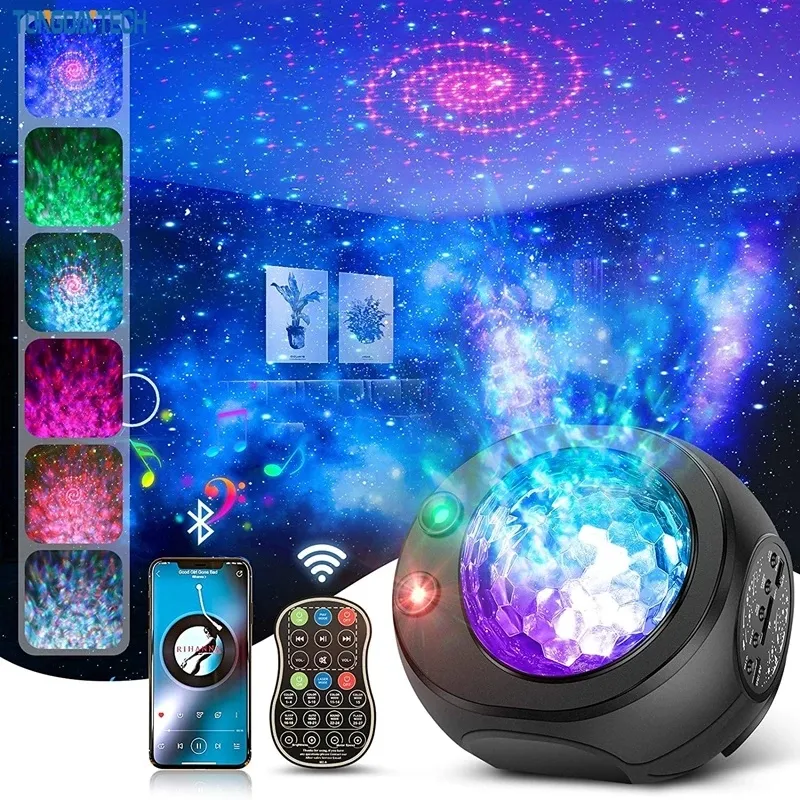 Sky Sky Storle Star Night Light RGB موسيقى موجة المياه LED أجهزة العرض أضواء مع سماعات بلوتوث هدية عيد الميلاد ديكور عطلة