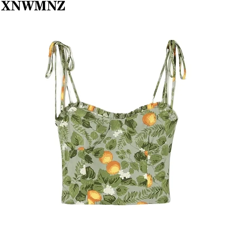 womens Vintage Yellow Lemon Print Green Slim Women Top back Elastic Tank Adjust Spaghetti Straps chic Summer Camis 210520