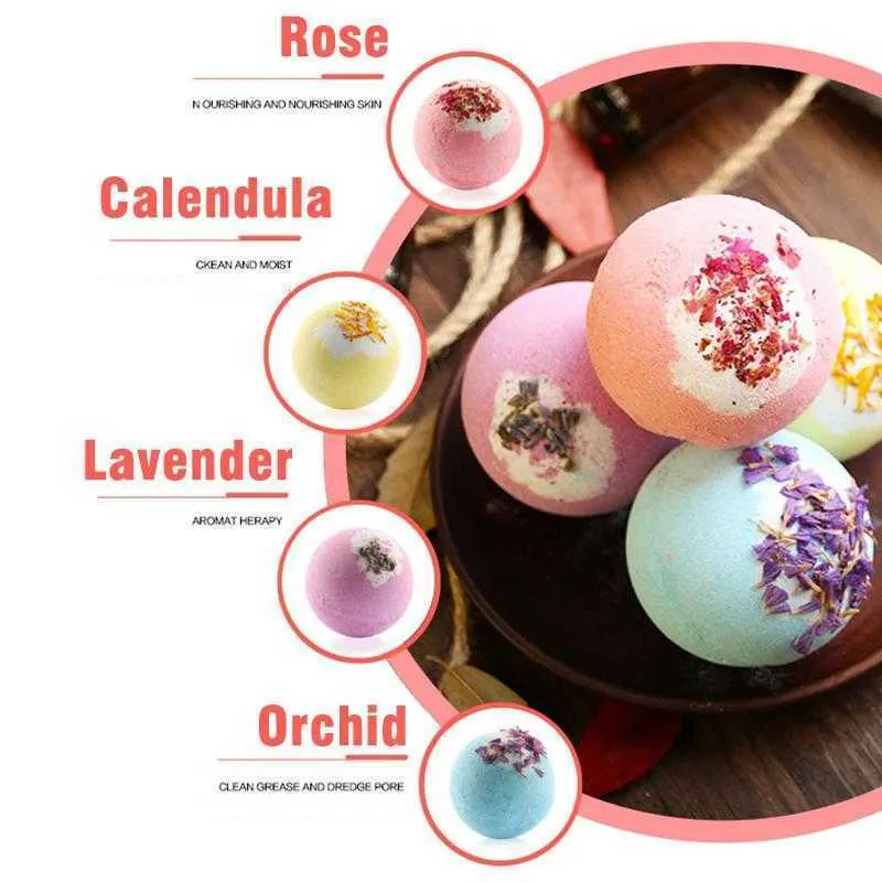 Bubble Bath Bomb with Dry Flower Explosion Natural Floral  Oils Bathbombs Fizzers Shower Steamers Bathing Deep Sea Salt Ball YL0313