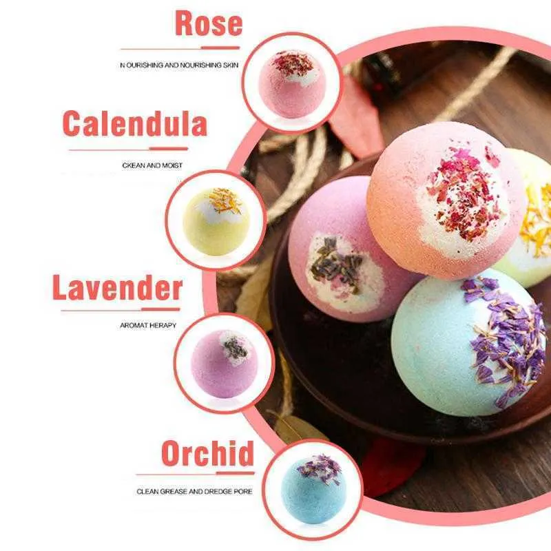 Bubble Bath Bomb with Dry Flower Explosion Natural Floral Essential Oils Bathbombs Fizzers Shower Steamers Bathing Deep Sea Salt Ball YL0313