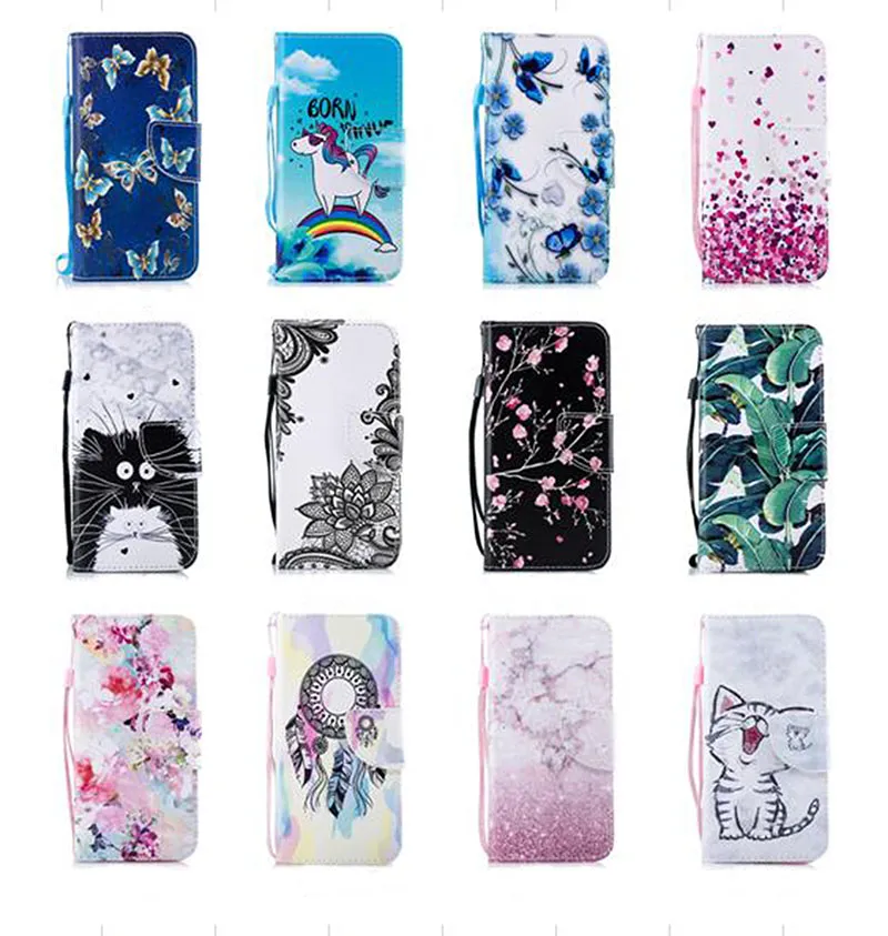 Skórzane flip portfel skrzynki dla Samsung A32 A52 A72 A42 A12 A22 5G S21FE Xcover 5 S21 Plus Kwiat Totoro Lace Butterfly Heart Cat ID Uchwyt na uchwyt