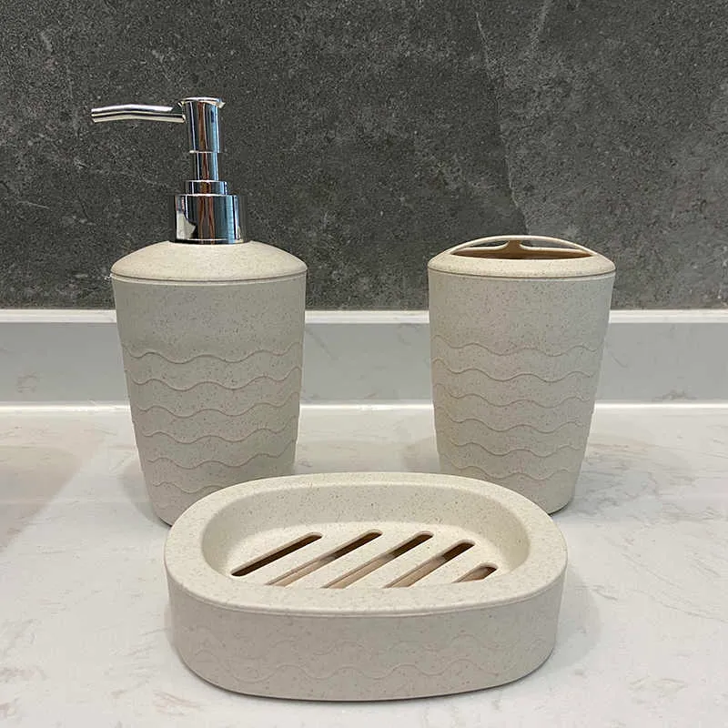 3pcs / set wheat straw soap dispenser tandborste hållare låda tvättrum kostym badrum tillbehör 210709