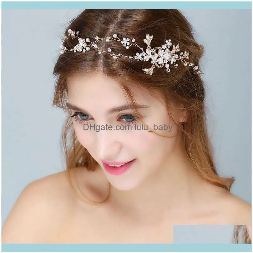 SLBRIDAL Rose Gold Crystal Rhinestone Pearls Wedding accessories Vine Hairband Bridal Headband Bridesmaids Jewelry