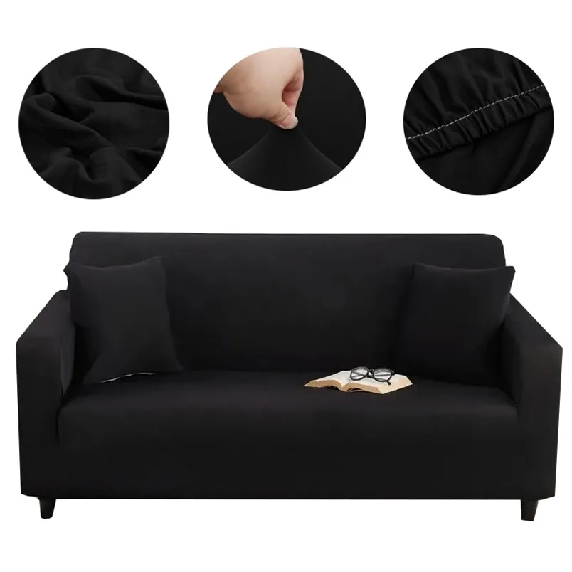 Solid Colour Sofa Cover Stretch Elastic Slipcovers Sofa Sectional Vintage For Living Room Couch Cover Single/Two/Three/Four Seat 211102