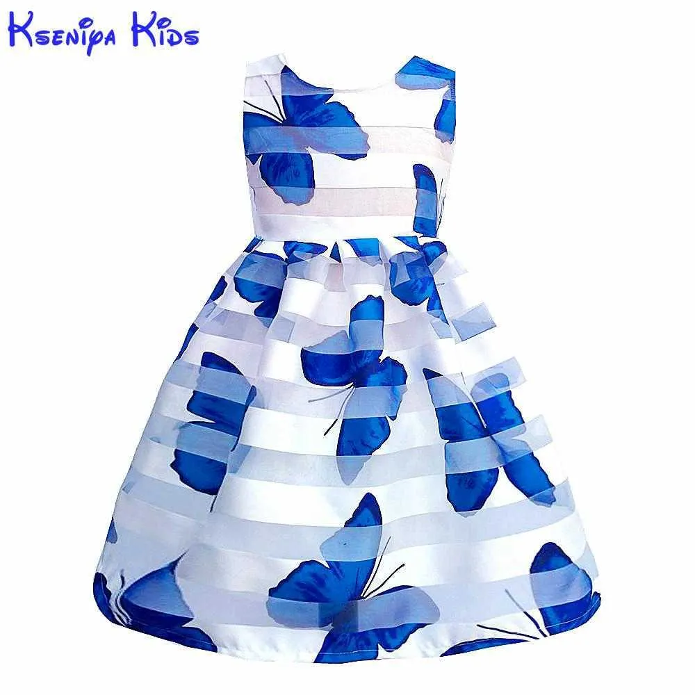 Kseniya Kids Summer Girls Butterfly Print Lace Dress Big Girl Clothes Kids Dresses For Girls Children Girls Birthday Soft Wear Q0716