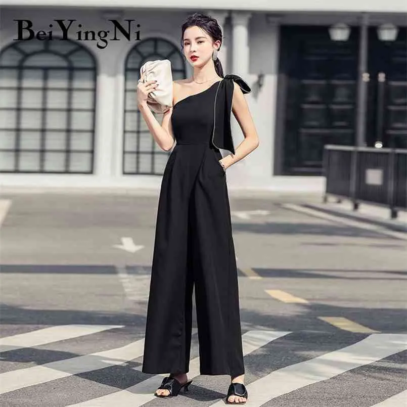 Sexy Off Shoulder Jumpsuits Women Wide Leg Pants Casual Fashion Rompers Black Harajuku Overalls Office Ladies Outfit 210506
