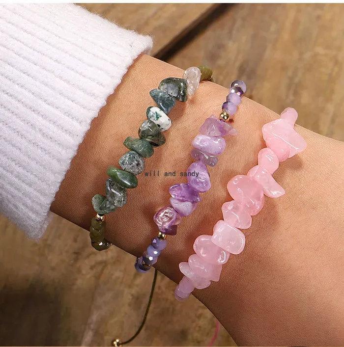 Onregelmatige natuursteenarmband Verstelbare genezingsgrind kristal stijgt kralenarmbanden voor vrouwelijke meisjes mode sieraden wil en zandig