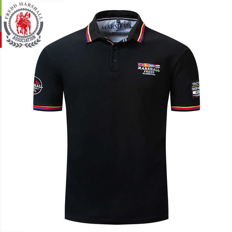 Fredd Marshall mens bordado polo camisa casual manga curta regular-cabide vantagem de algodão performance polo sólido camisa 039 210527