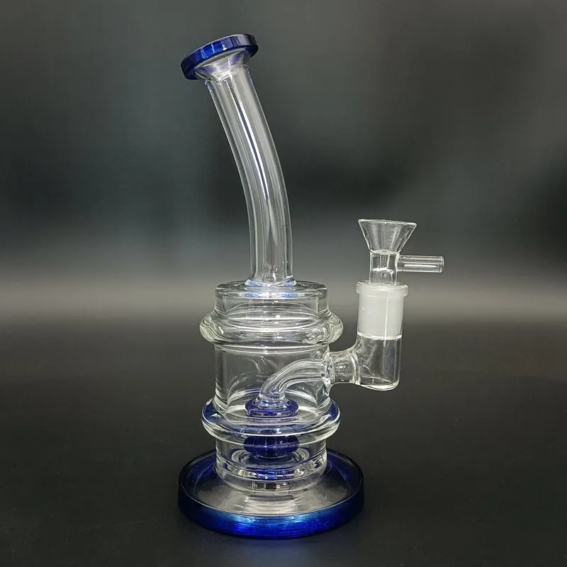 Tubo de água de vidro de 8,4 polegadas Cachimbo de água azul Dual Recycler Perc Percolators Bong Bubbler Bong Bubbler 14 mm Masculino Dab Rig