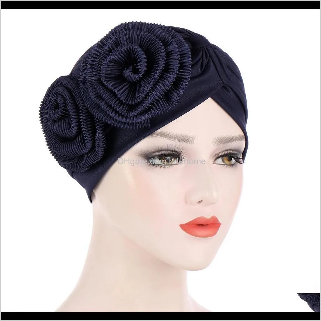 2020 new style popular flower turban hat knot india cap muslim hat hijabs muslim scarf big flower