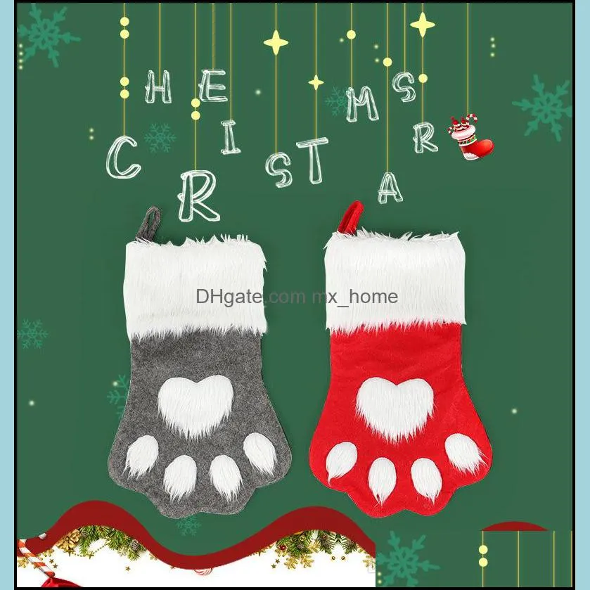 Fashion Dog Paw Christmas Socks Candy Gift Bag Flannel New Year Christmas Stocking Pendant Decor For Home