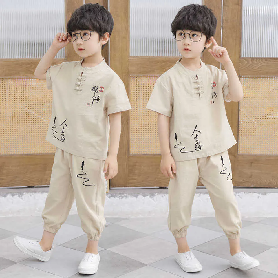 2021 Garçons Vêtements Ensemble T-shirts Pantalons Été Bébé Garçons Deux Couleurs Garçons Vêtements Ensemble 2T 3T 4 6 8 10 12 Ans Enfants Vêtements Costume X0802