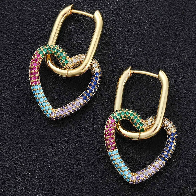 Love Heart Hoop For Women Boho Jewelry Cubic Zirconia Boucle Oreille Femme Gold Earrings Wedding Gift