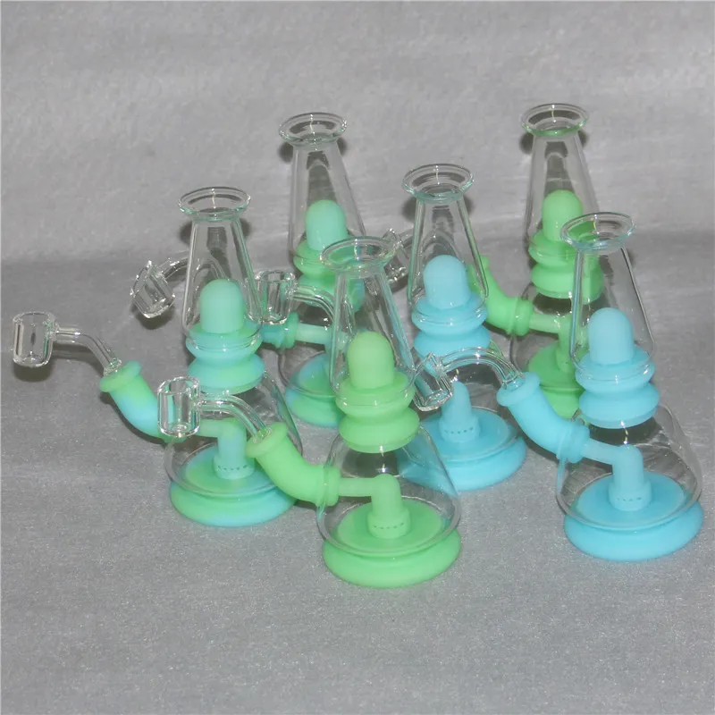 Glass Bong Cachimbas brillan en el silicón oscuro DAB Rig Weber Bongs Tubos de agua Fumar plataformas de aceite con tazón de cuarzo Banger Recuperación Cazadores