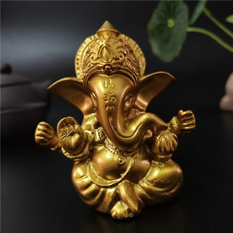 Pan Ganesha Budda Statua Indian Słoń Bóg Rzeźby Złote Ganesh Figurki Ozdoby Dom Ogród Buddha Dekoracje Posągi