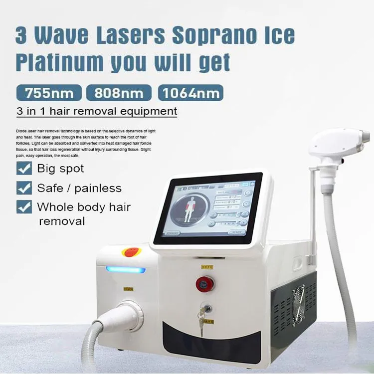 Multi Wavelength 1064nm 755nm 808nm Permanent painless effetctive Diode Laser Hair Removal Machine High Speed Professional Beauty Equipment for all skin hair