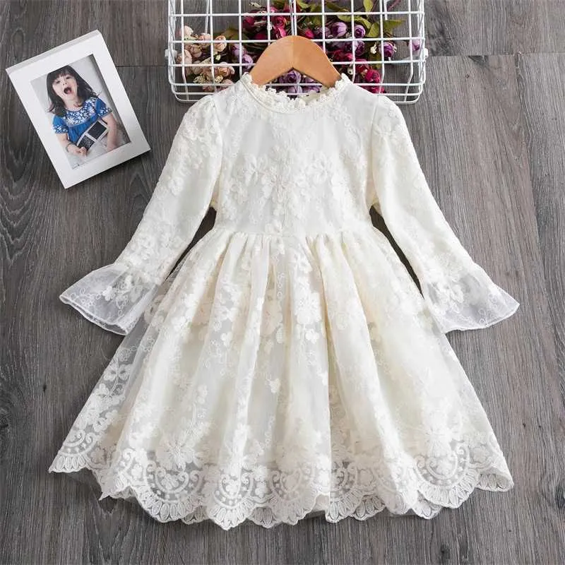 Kids Girls Embroidery Dress for Children 's Lace Clothing Summer Cotton Crochet 210529