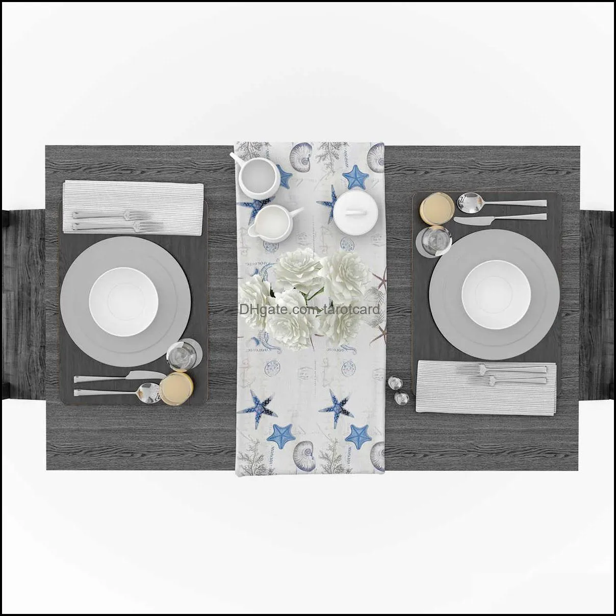 Ocean Starfish Shell Gray Modern Table Runner For Wedding Party Chirstmas Cake Floral Tablecloth Decoration 220107