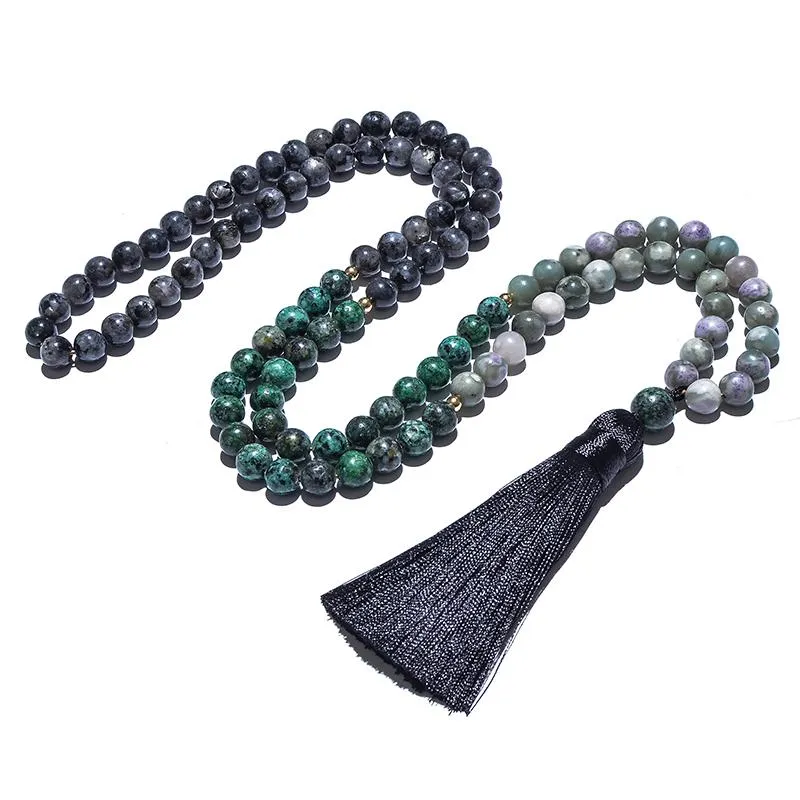 Ожерелья с подвесками, 8 мм, натуральный африканский бирюзовый лабрадорит, ожерелье из бисера Lucky Jade, комплект ювелирных изделий 108 Mala, медитация, молитва, Rosa256w