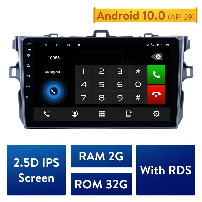 Автомобиль DVD Android 10.0 Player GPS Мультимедийная навигационная система для 2006-2012 гг. Toyota Corolla Поддержка 3G WiFi Bluetooth с четырехъядерным ядром