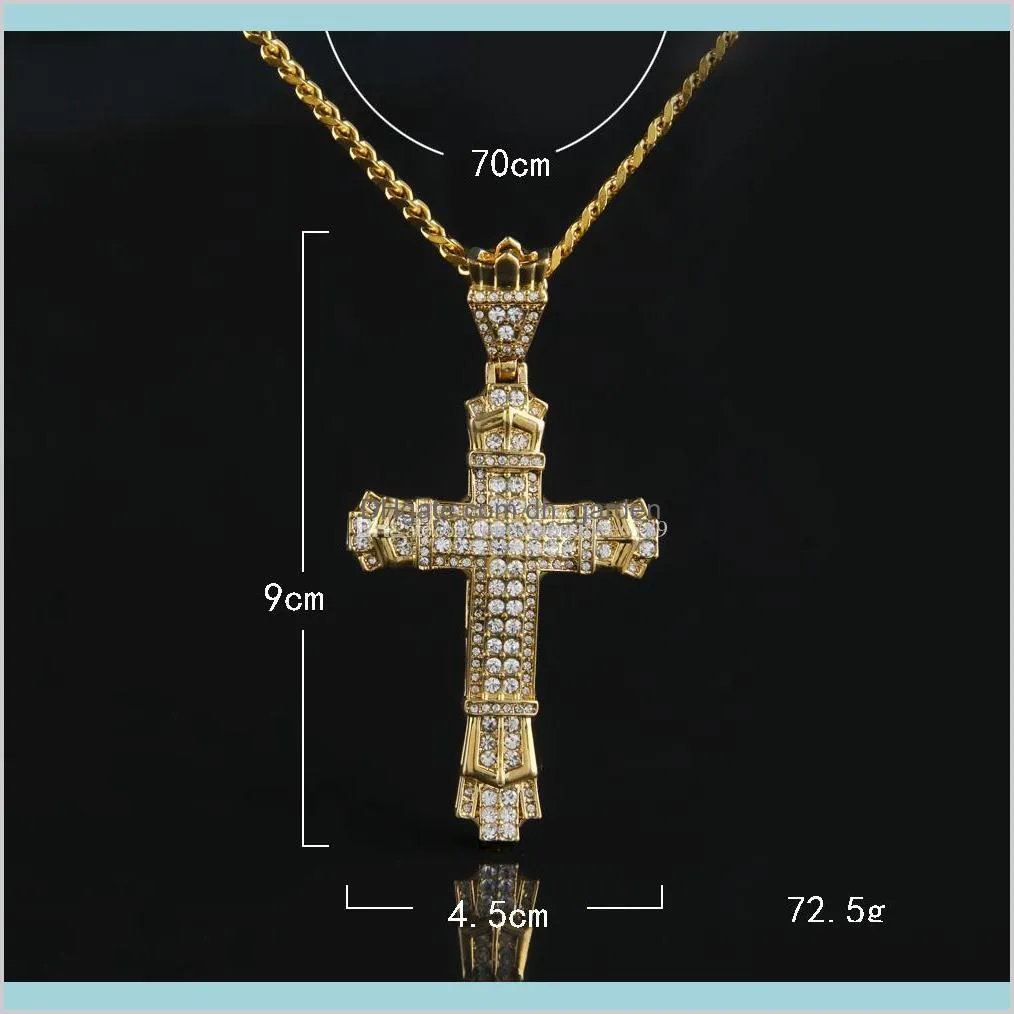 retro silver cross charm pendant full ice out cz simulated diamonds catholic crucifix pendant necklace with long cuban chain