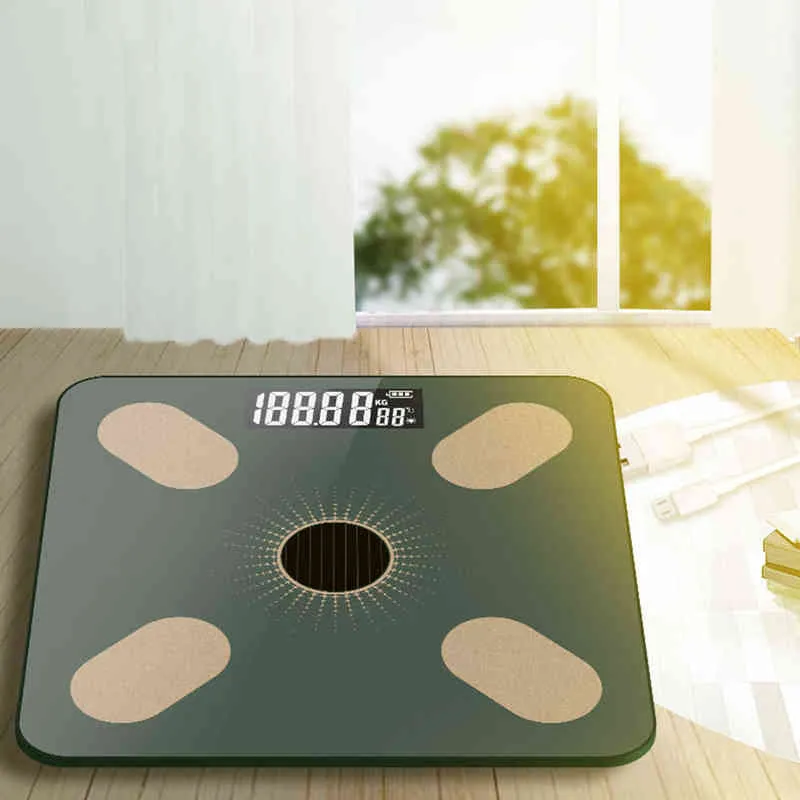 Цифровой масштаб весов Bluetooth-совместимый приложение для тела BMI Smart Electronic Scale Домашняя ванная комната Весы Дисплей температуры H1229