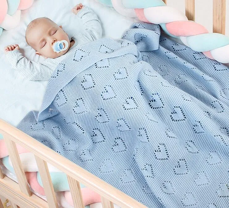 Baby Blanket Love Haert Hollow Out Soogan Plain Knitted Blankets Sleeping Bedding Quilt Air Conditioners Comforters WMQ1334