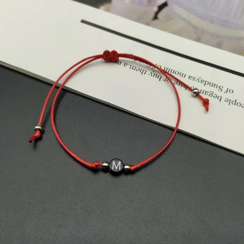 Handmade 26 Letter Bracelet Black Red Thread String Rope Women Men Initials Name Adjustable Bracelets Statement Couple_voghion.com