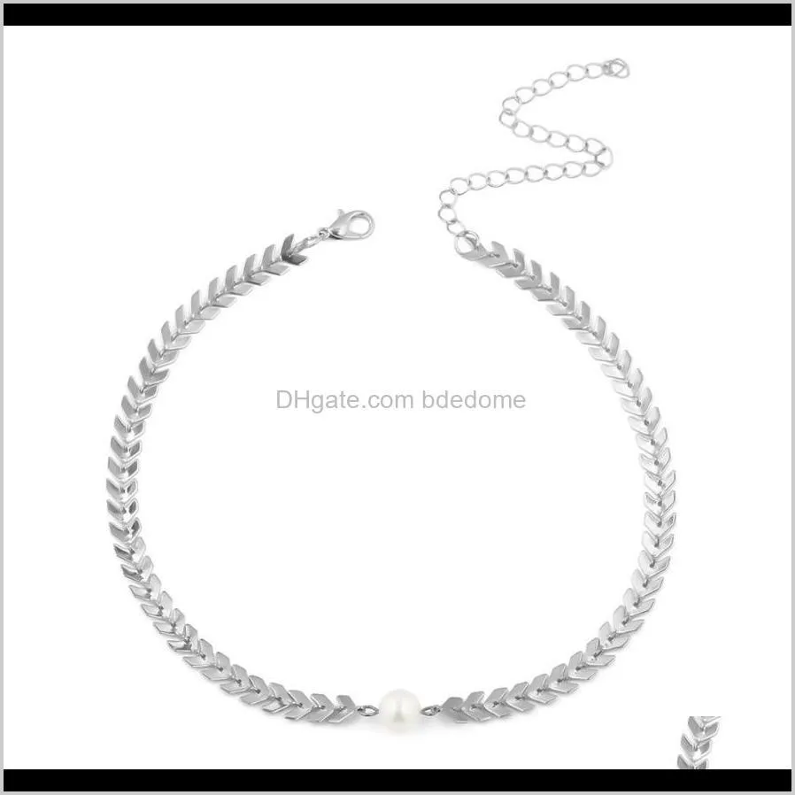 fashion necklace fish bone chain choker with white plastic bead gold silver color plated for women wife gift