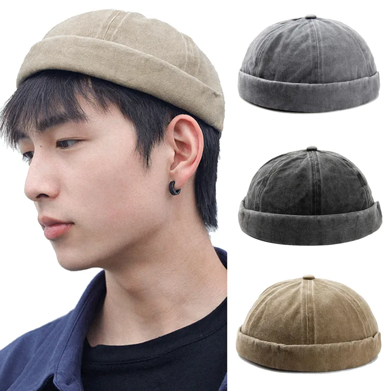 Make Washed Style Boy Beanies Skullies Hommes Réglable Casual Brimless Skull Loop Beanie Hat Solid Men Hat Gorro Women's Hats