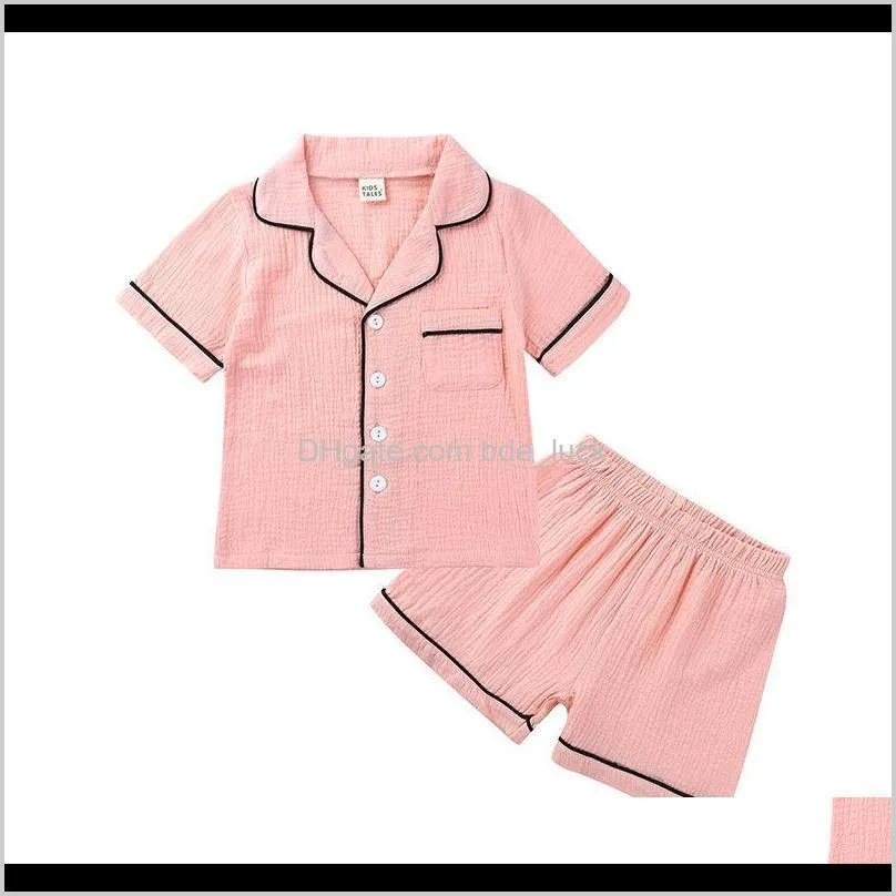 2020 Summer Baby Kids pajamas Set Cotton linen Short Sleeve Top short 2Pcs Toddler Casual Outfit