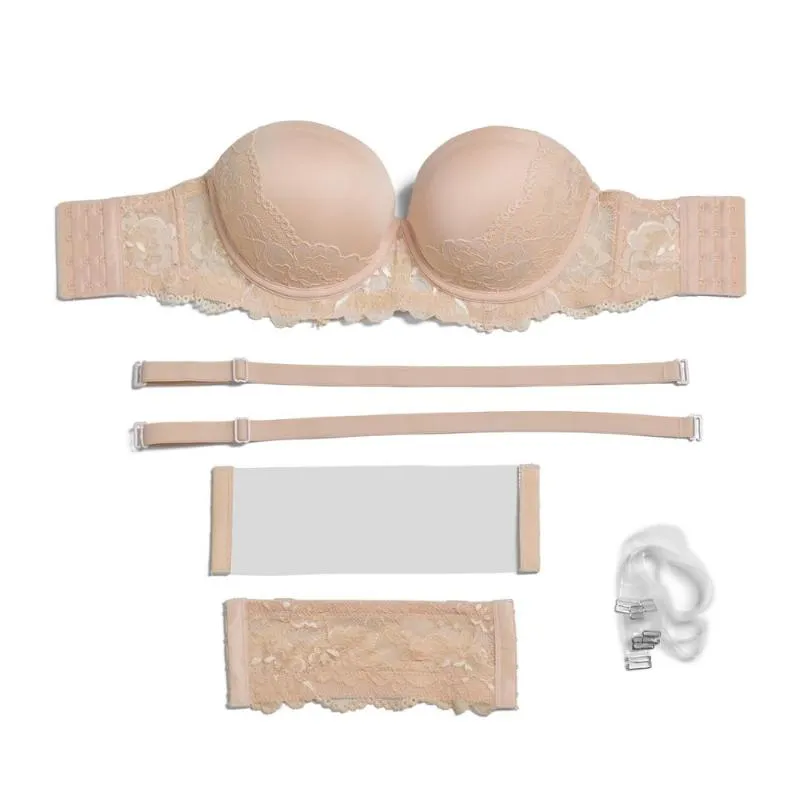 Adjustable Strapless Lace Wire Wireless Strapless Bra With Thick Padded  Push Up For Women Available In Multiple Sizes 30 44 From Elroyelissa, $14.8