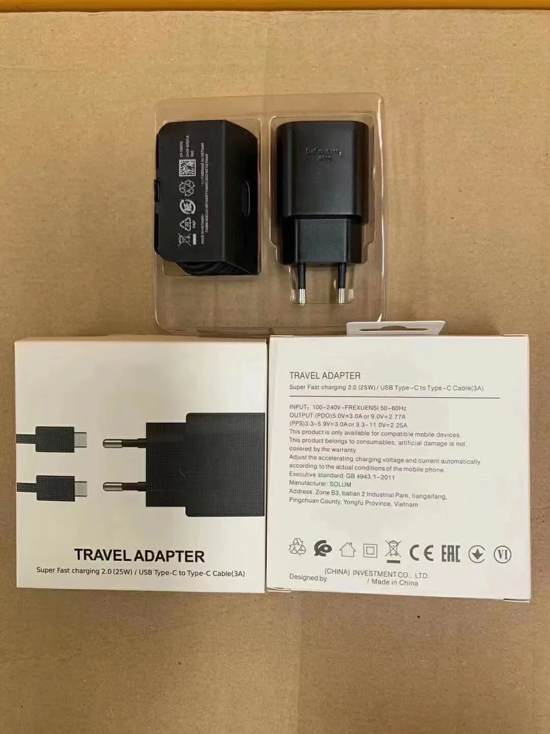 UE Pulg Wall Charger USB C dla Samsung PD 25 W ładowarki Galaxy S20/S20 Ultra/Note10/Note 10 Plus TA800 z kablem 1,2M z pudełkiem opakowaniowym