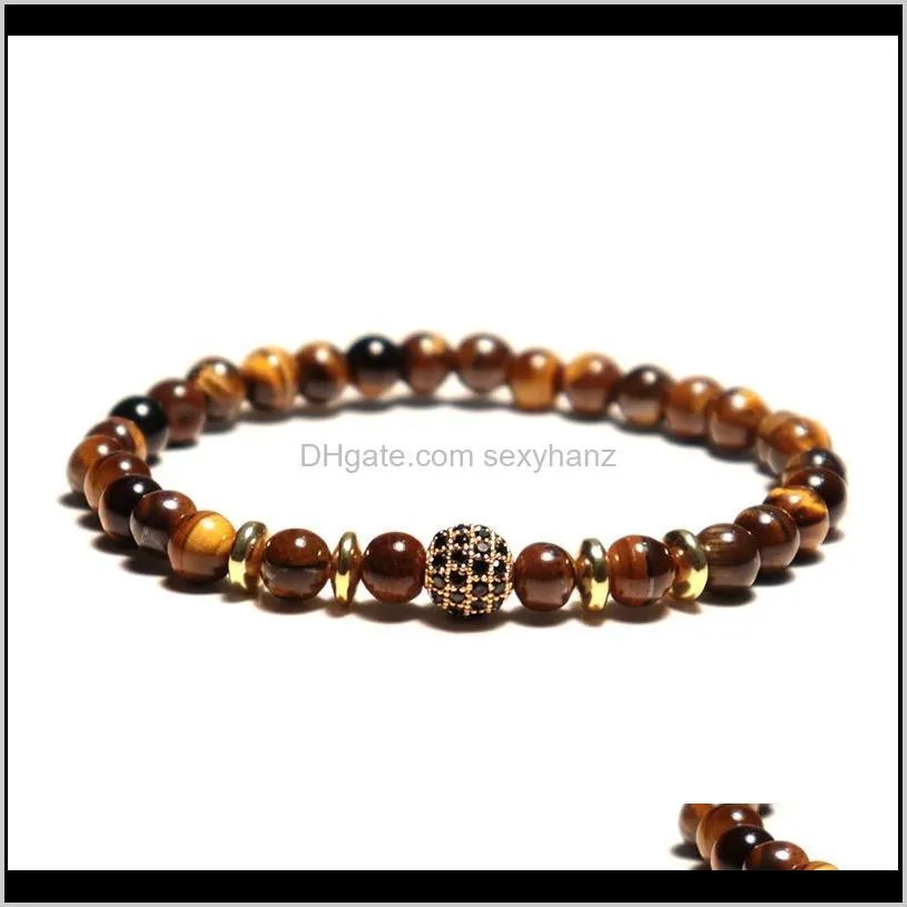 noter 6mm tiger eyes beads bracelet men charm disco ball lava stone braslet for male diy yoga braclet prayer jewelry pulseras