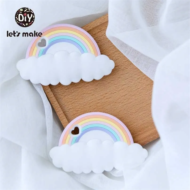 Rainbow Silicone Teethers CAartoon Shape 5pc BPA Free Tint Rod Food Grade Baby Teething Toys Patent Let's Make 211106