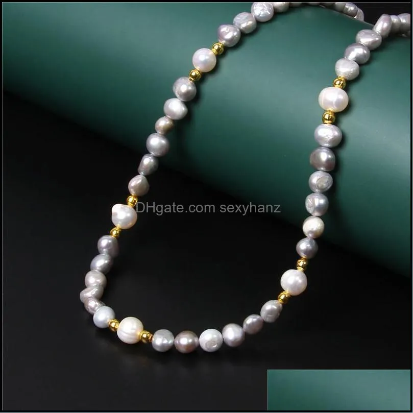 Earrings & Necklace 3pcs Potato Round Pearls Beads Bracelet Gray Natural Pearl Jewelry Sets For Women Wedding Bridal Felmale Gifts