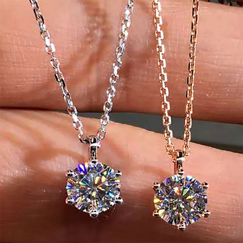 Simple Inlaid Sparkling White Crystal Zircon Rhinestone Female Pendant Necklace for Women Party Jewelry