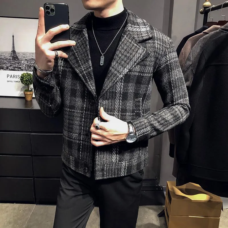 好評 メンズウールブレンド22秋冬ファッション服男性高品質チェック柄ウールコート男性スリムフィットウォームジャケットカジュアルコートl06 度付きメガネ アパレル メンズ服 Elitemdsacademy Co In