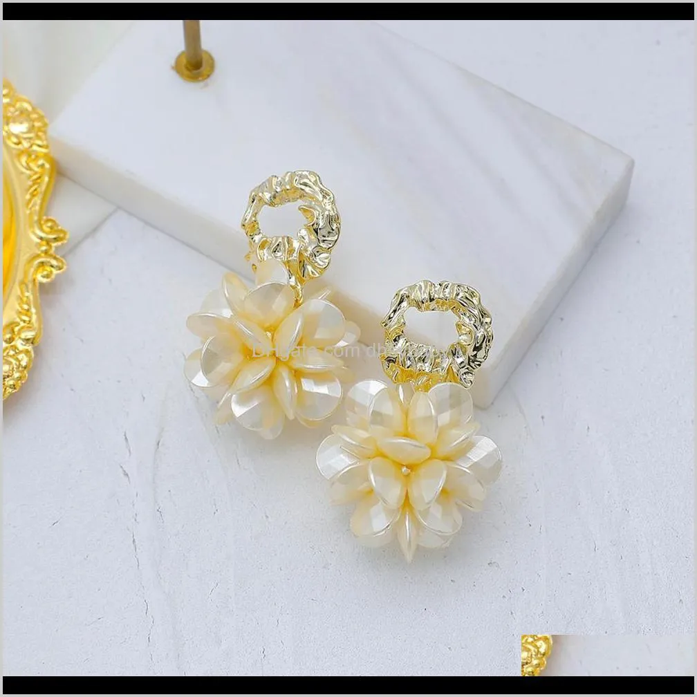 japan korea exaggerated flowers design acrylic big flower ball earrings for women elegant resin hanging earrings